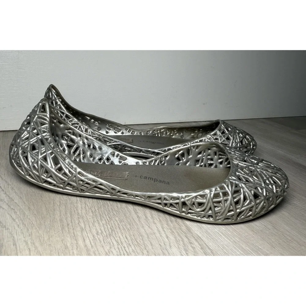 mini Melissa Campana Papel Kids Size 2 Silver Glitter Jelly Flats Good Condition
